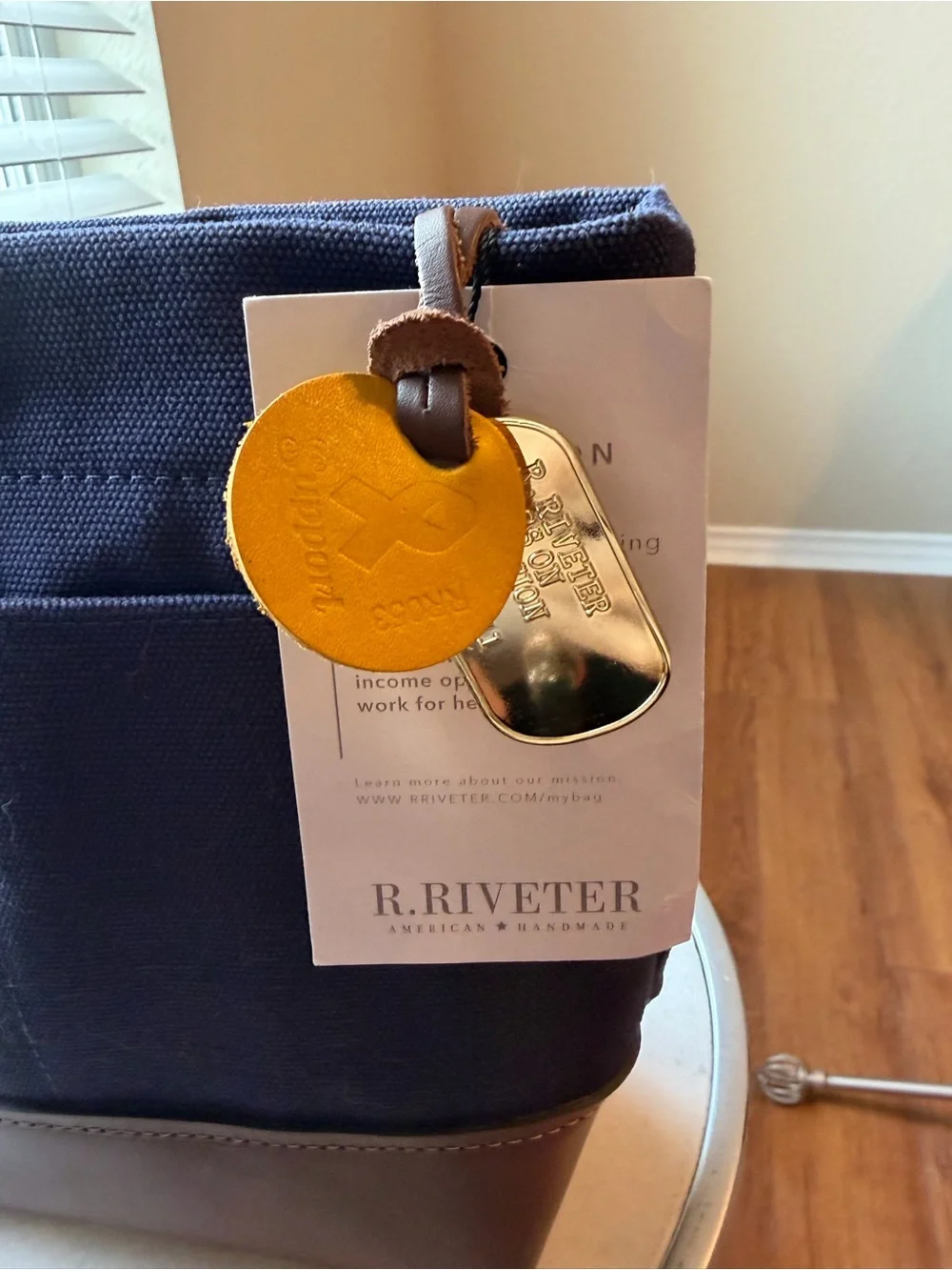R. Riveter Navy Canvas Brown Leather Crossbody Bag NWT American Made